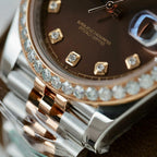 Rolex DateJust  Men Chocolate Dial Watch Bezel Diamonds Moissanite 41mm