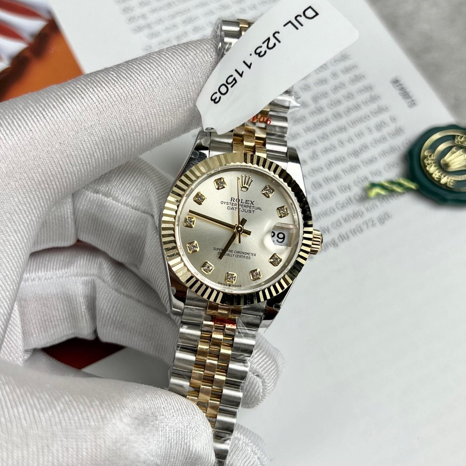 Rolex DateJust Watch 18K Gold Wrapped White Dial 31mm