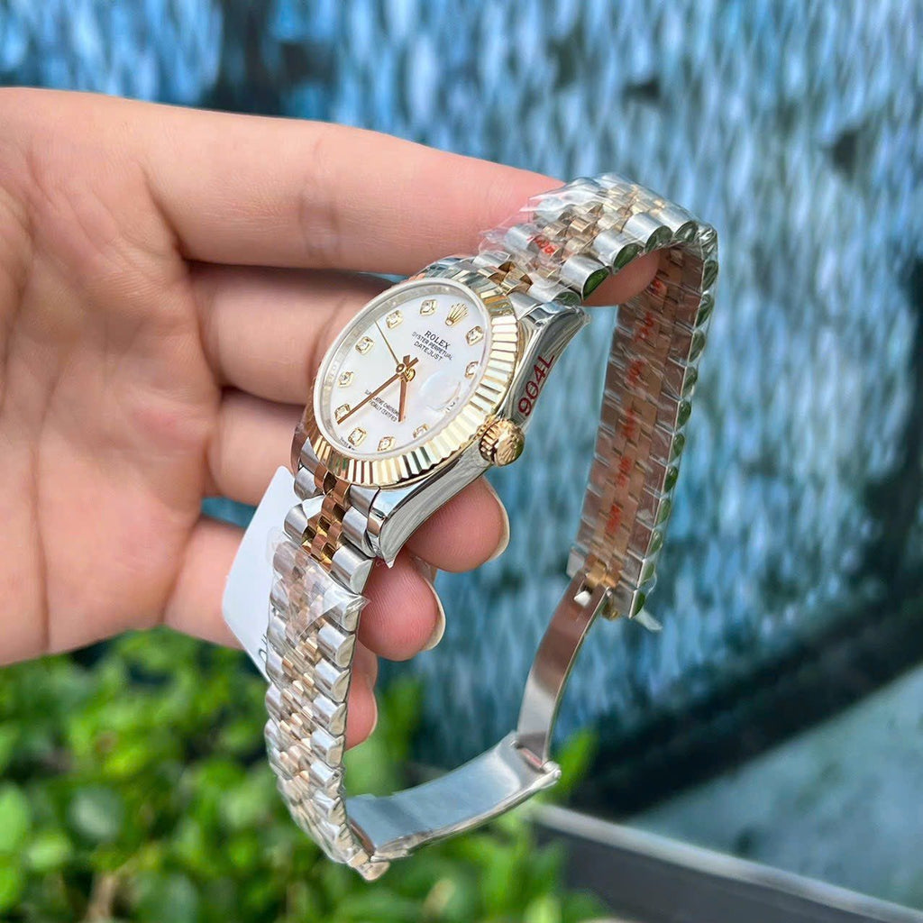 Rolex DateJust 18K Gold Wrapped Watch Mother-of-Pearl Dial 31mm