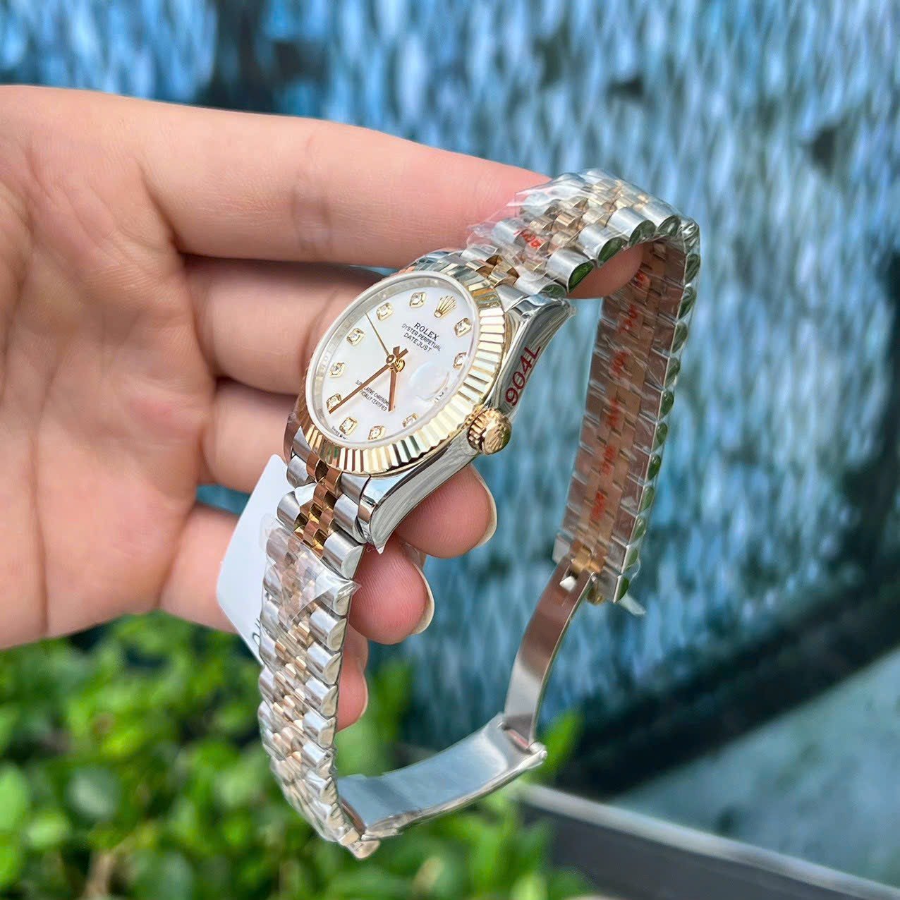 Rolex DateJust 18K Gold Wrapped Watch Mother-of-Pearl Dial 31mm