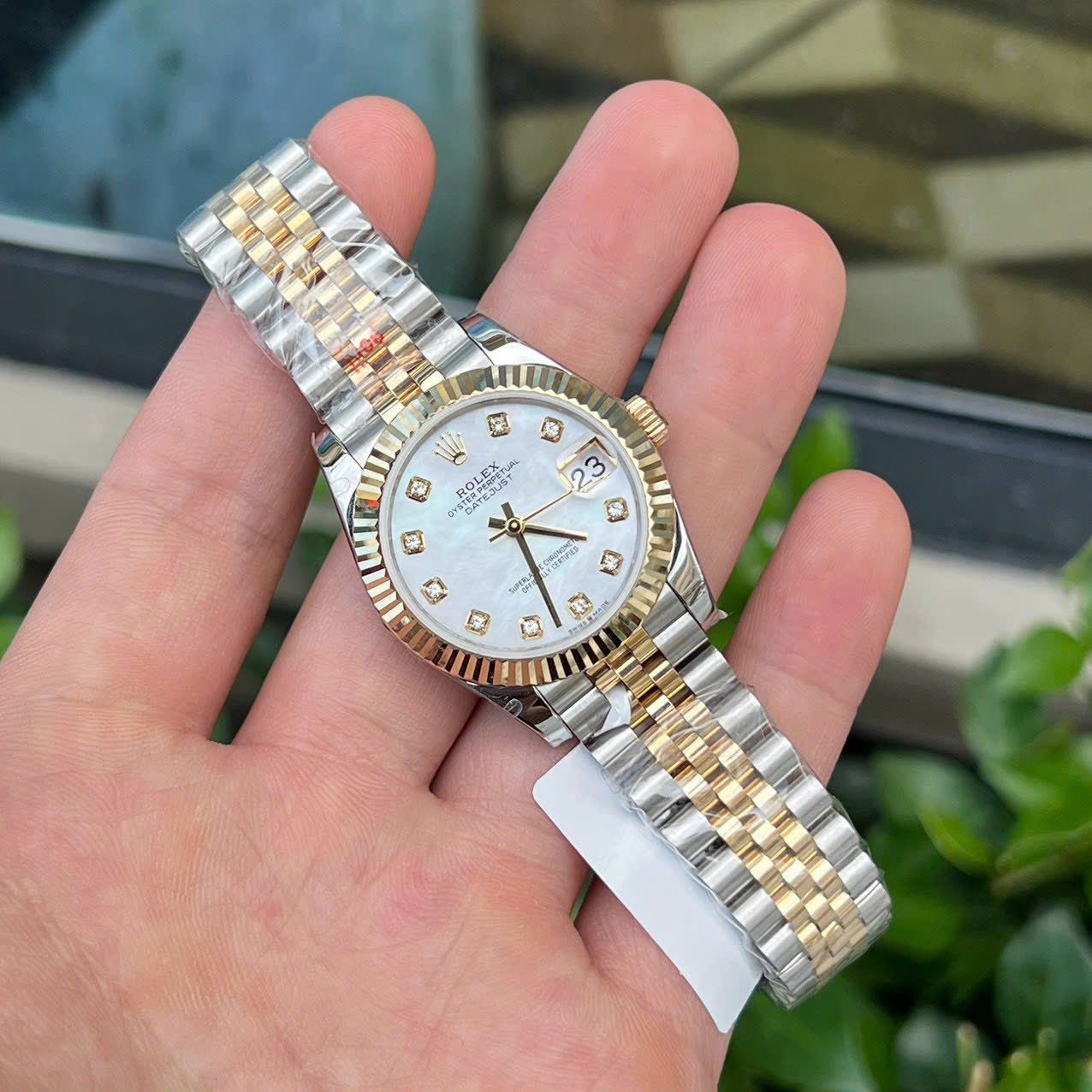 Rolex DateJust 18K Gold Wrapped Watch Mother-of-Pearl Dial 31mm