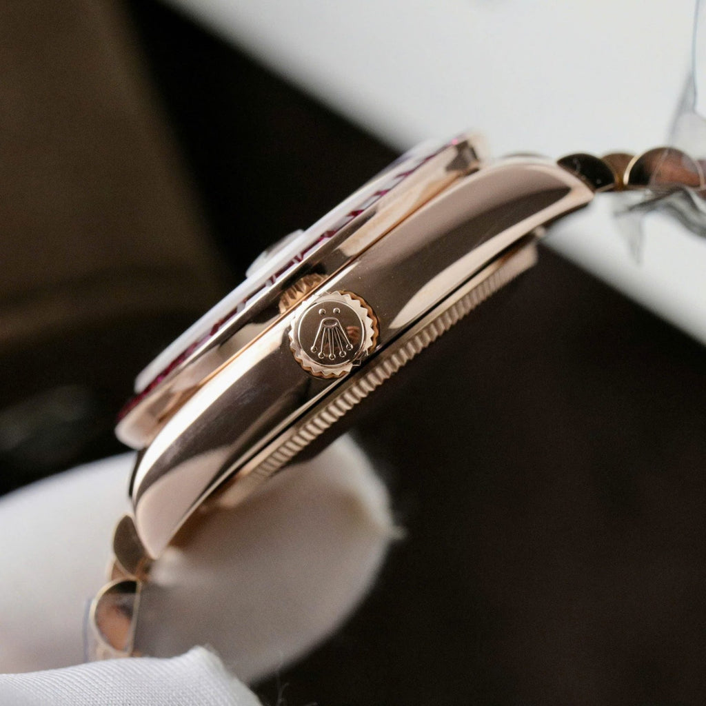 Rolex DateJust Women Gold Wrapped + Ruby Baguette + Diamonds Moissanite 31mm