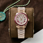 Rolex DateJust Women Gold Wrapped + Ruby Baguette + Diamonds Moissanite 31mm