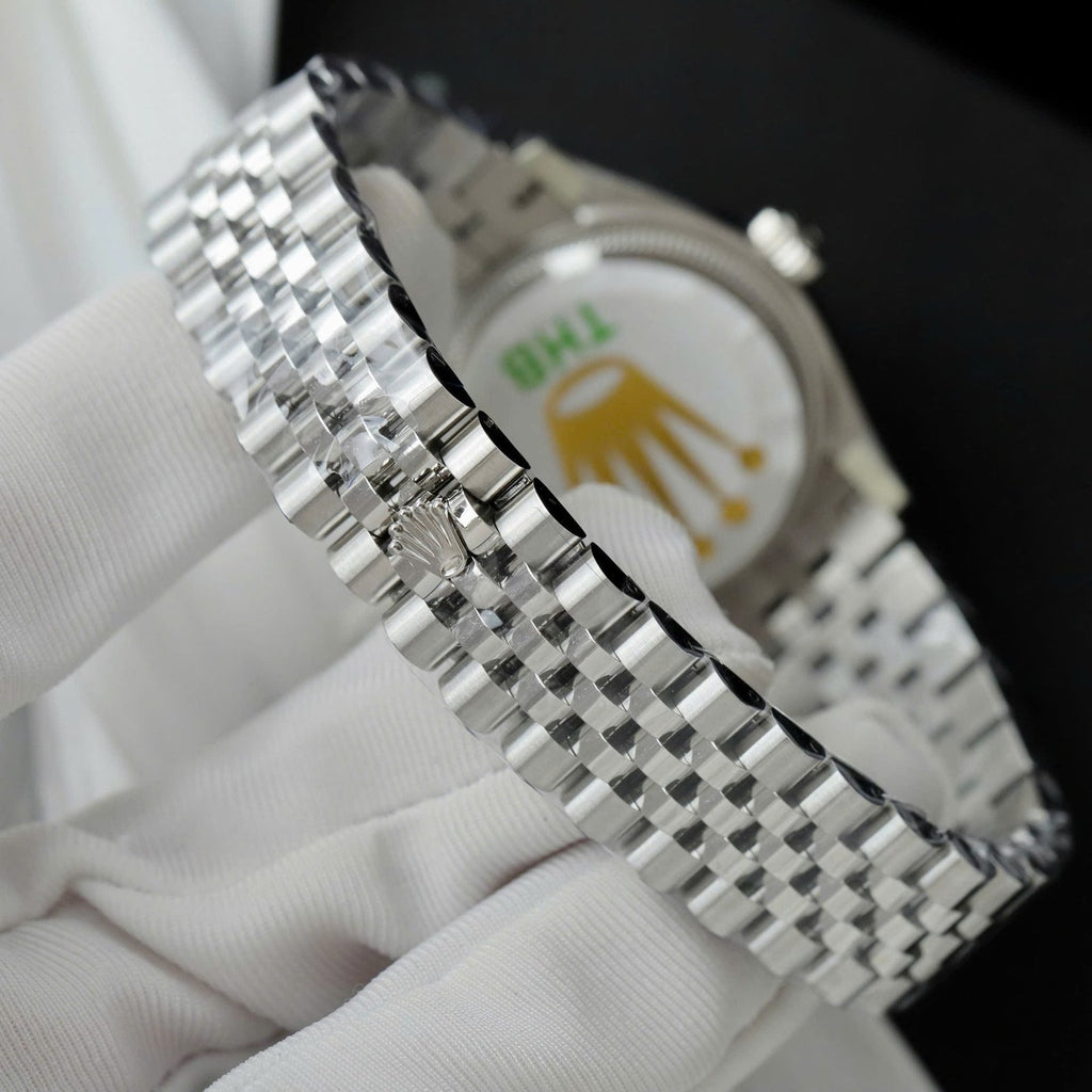 Rolex DateJust Watch Black Dial Bezel Moissanite Diamonds 31mm