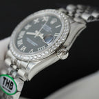 Rolex DateJust Watch Black Dial Bezel Moissanite Diamonds 31mm