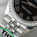 Rolex DateJust Watch Black Dial Bezel Moissanite Diamonds 31mm