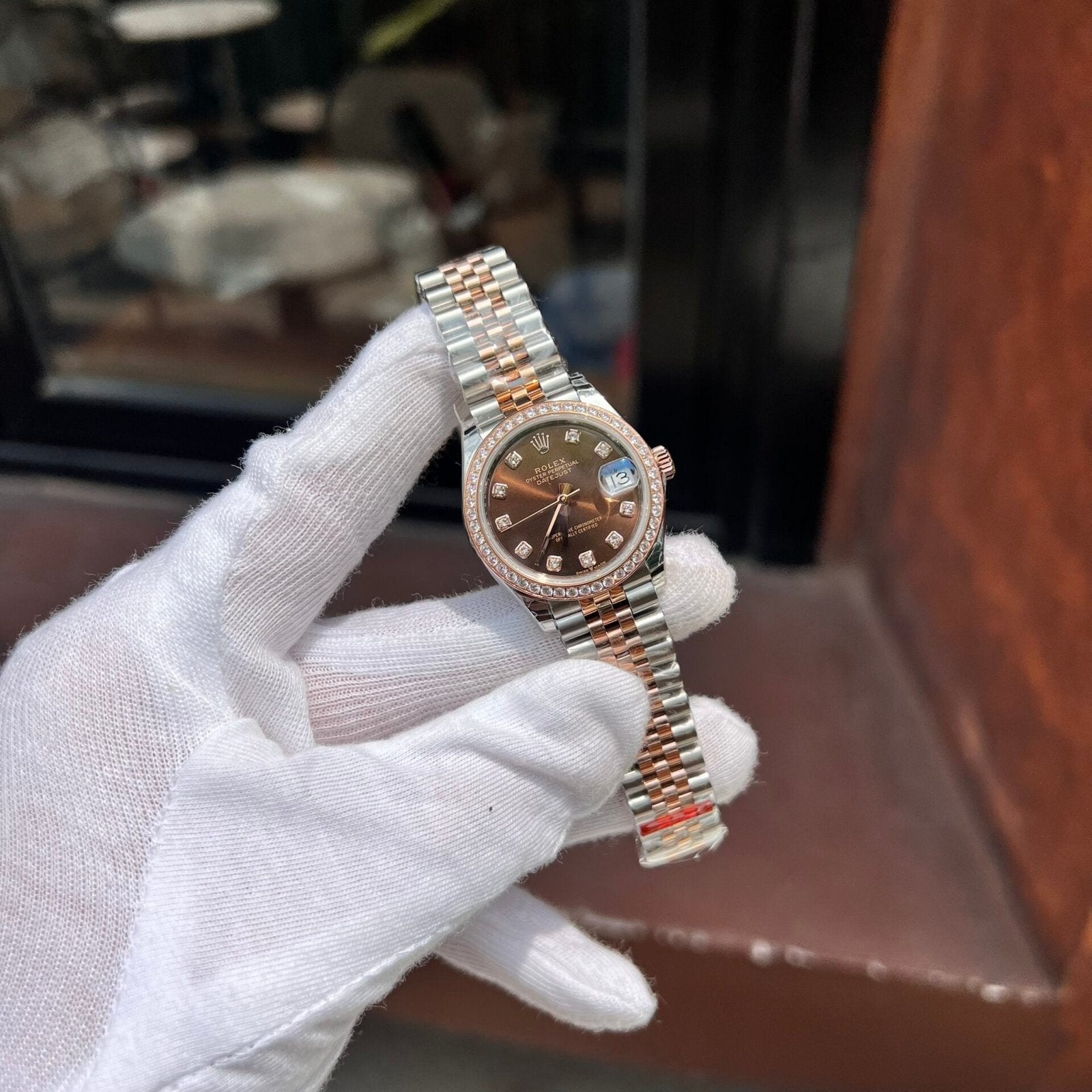 Rolex DateJust Women’s Watch Chocolate Dial Diamond Bezel 31mm