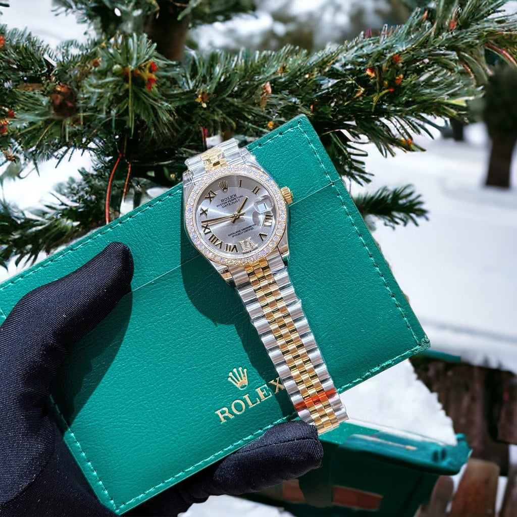 Rolex DateJust Watch With Moissanite Diamonds Demi Gold 31mm