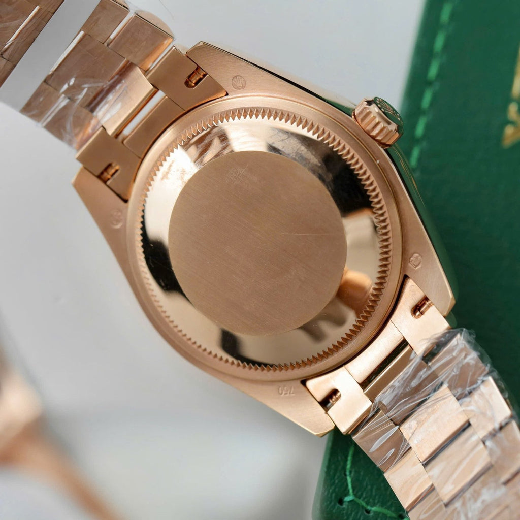 Rolex DateJust Women Dial Chocolate Watch Moissanite Diamonds + 18K Gold Wrapped 31mm