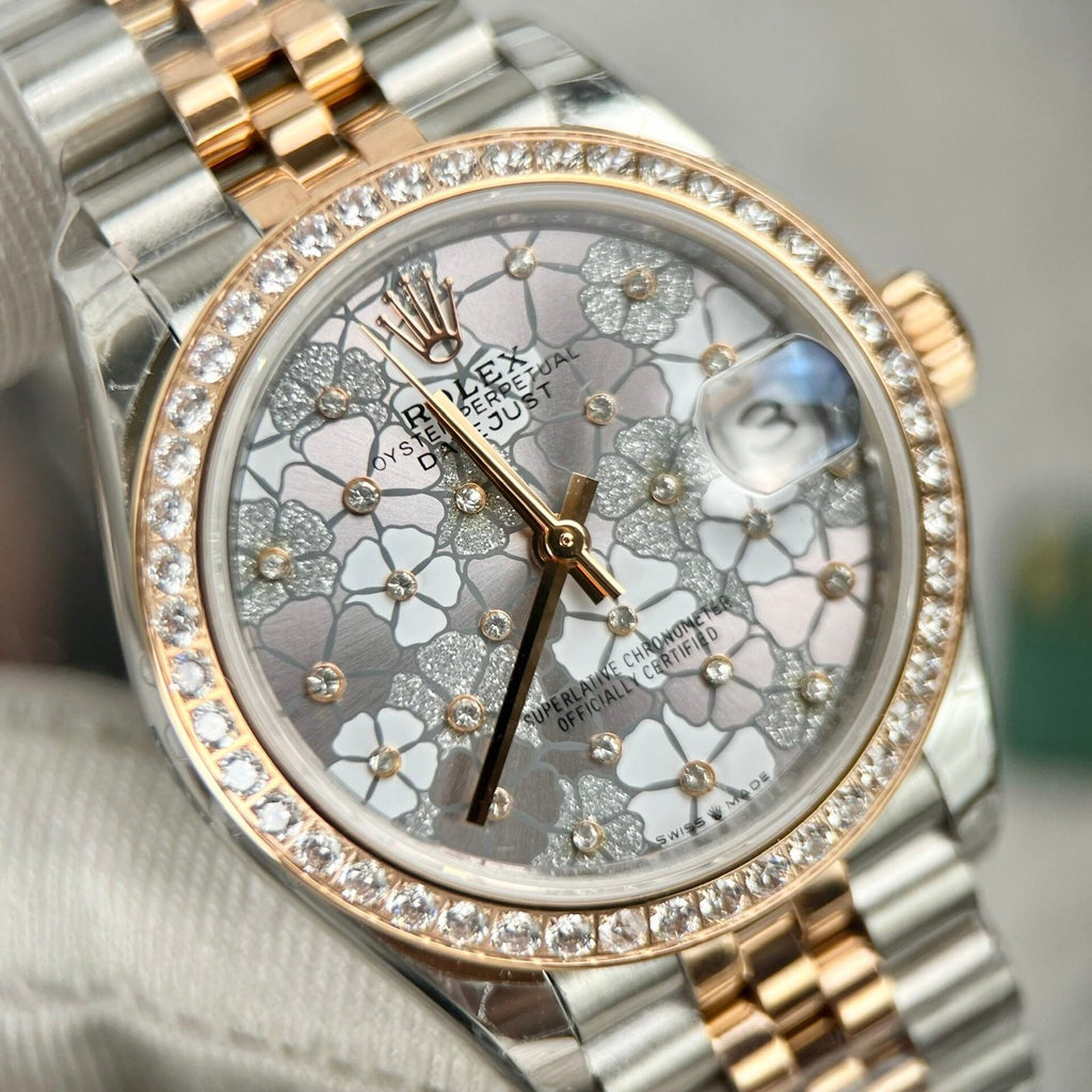 Rolex DateJust Watch Flower Dial With Diamond Bezel 31mm
