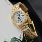 Rolex DateJust Women MOP Dial Watch 18K Gold Wrapped + Moissanite Diamonds 31mm