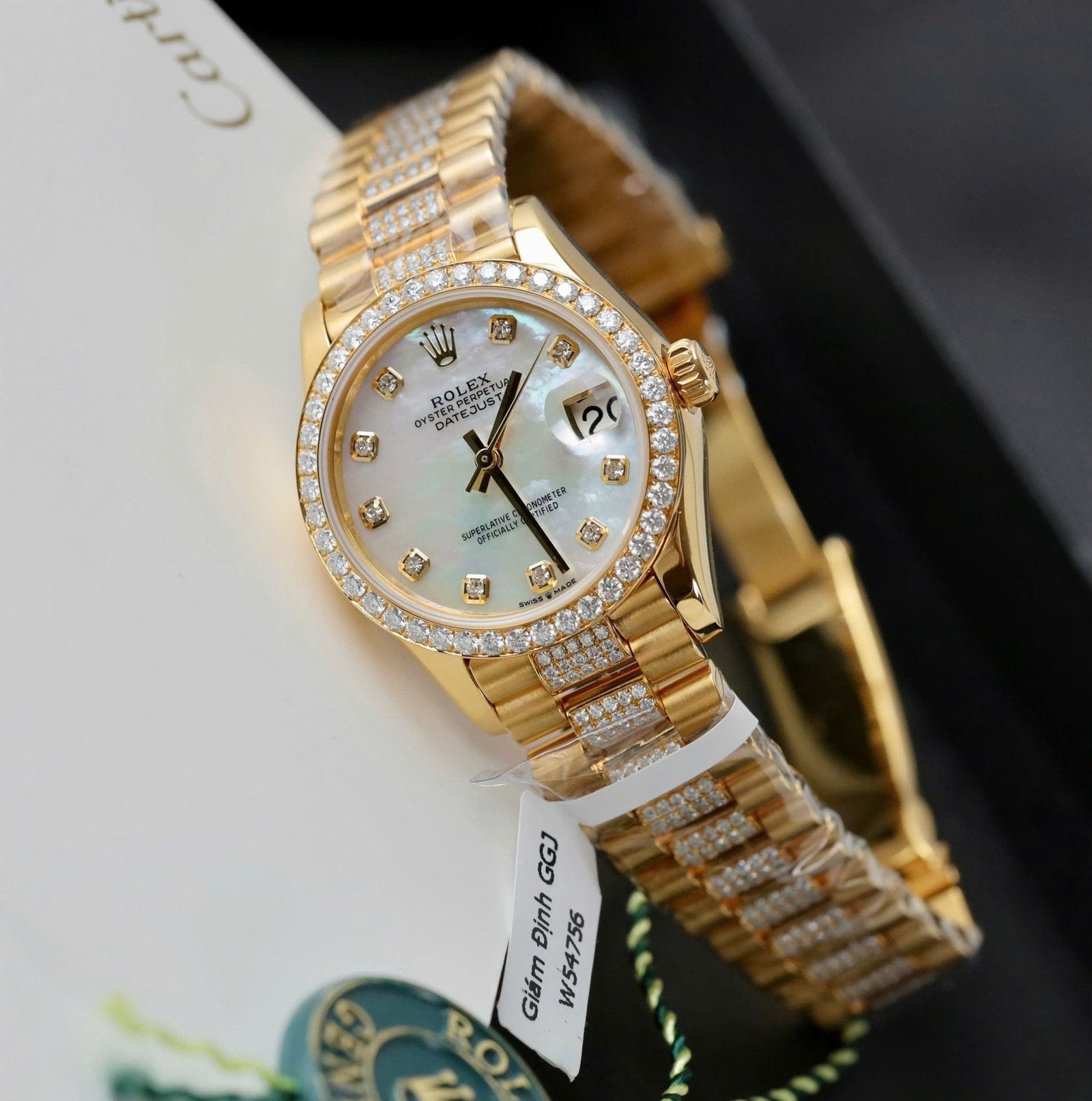 Rolex DateJust Women MOP Dial Watch 18K Gold Wrapped + Moissanite Diamonds 31mm