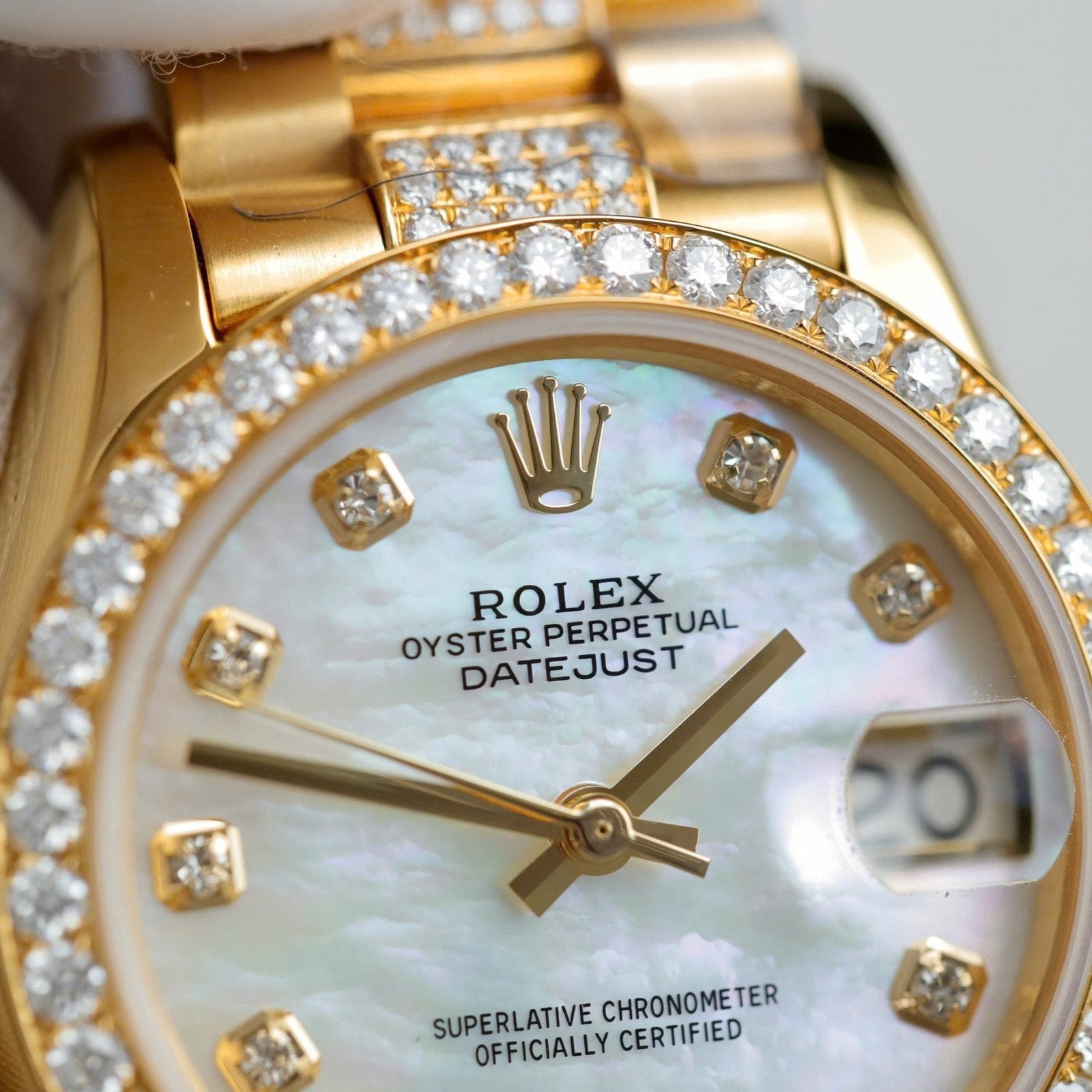 Rolex DateJust Women MOP Dial Watch 18K Gold Wrapped + Moissanite Diamonds 31mm