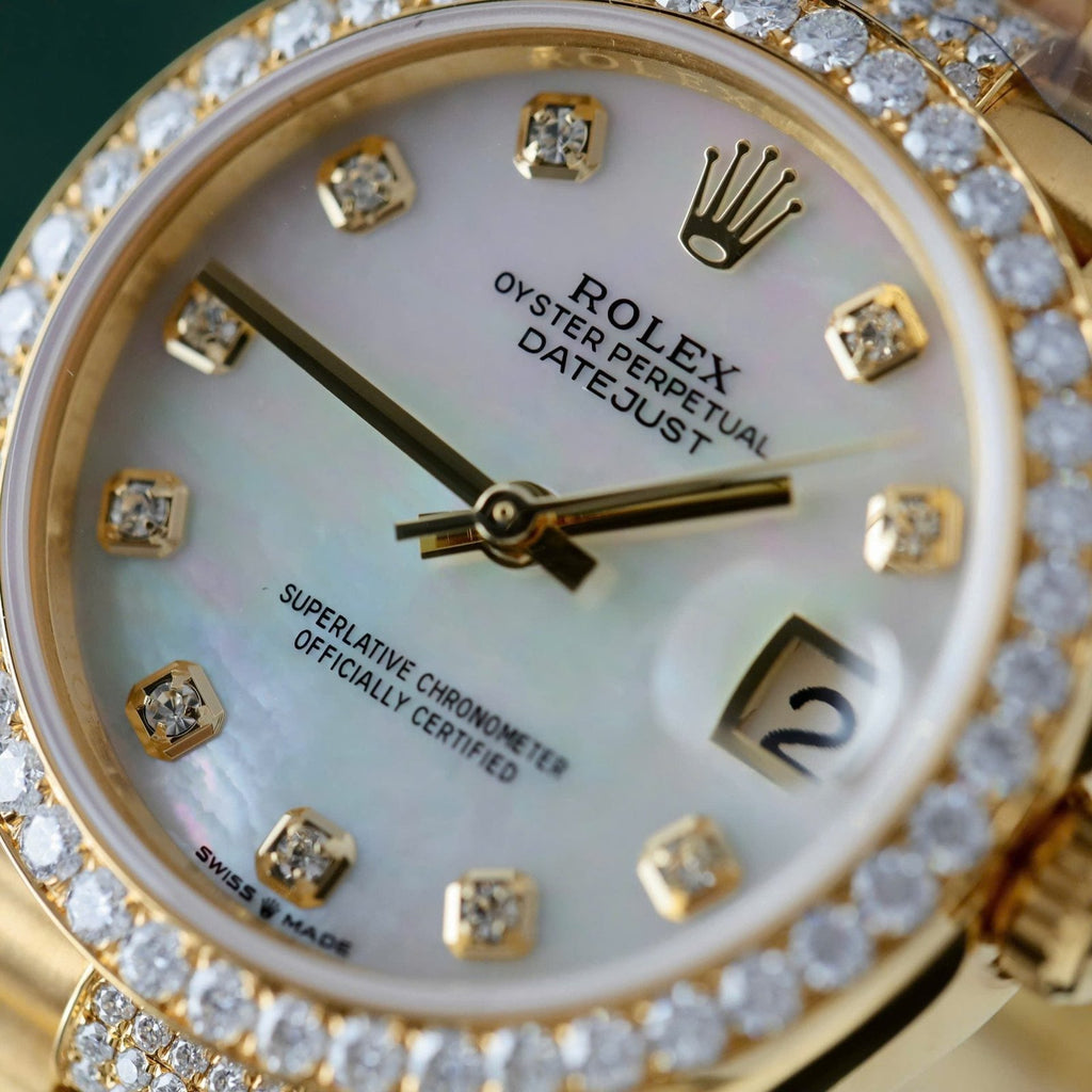 Rolex DateJust Women MOP Dial Watch 18K Gold Wrapped + Moissanite Diamonds 31mm