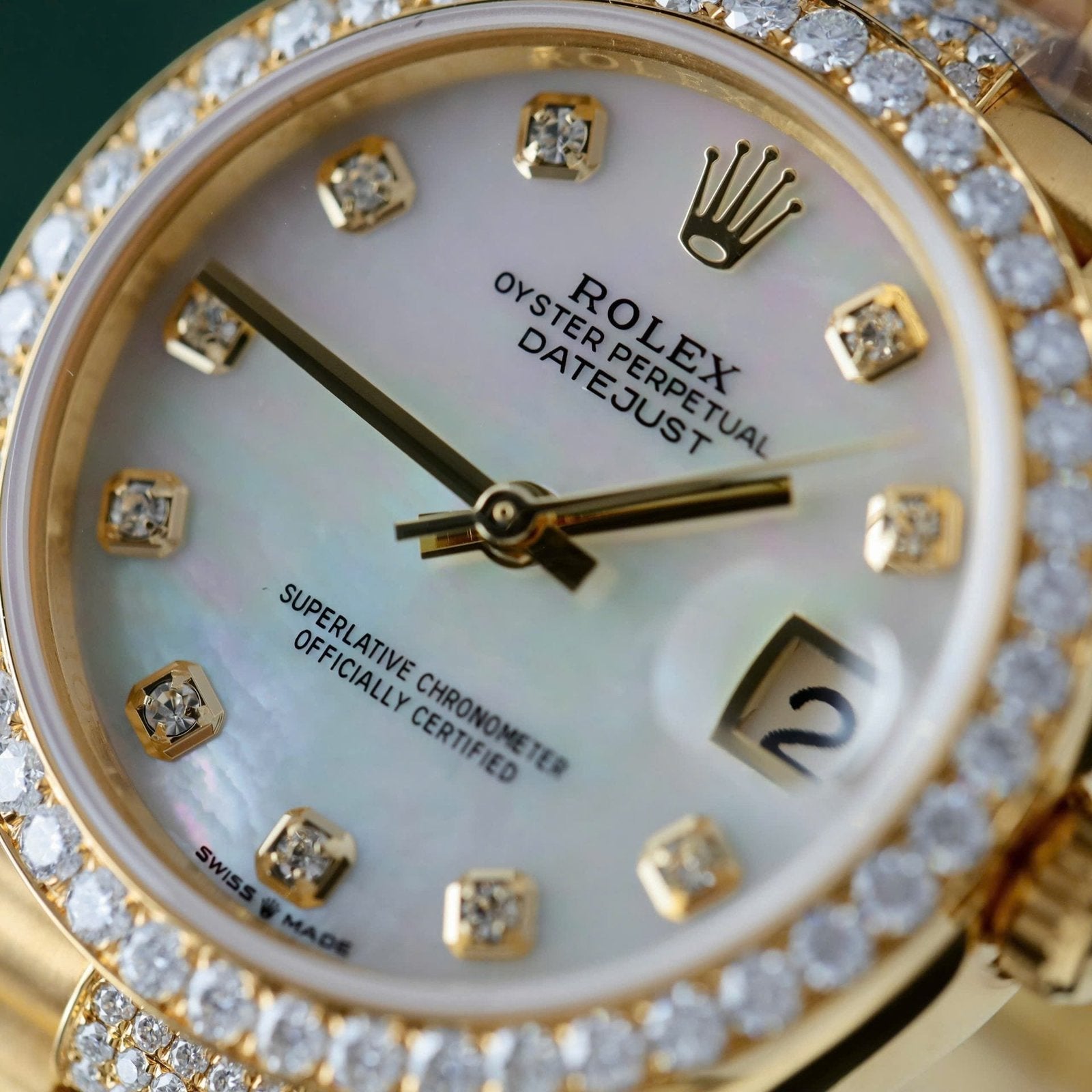 Rolex DateJust Women MOP Dial Watch 18K Gold Wrapped + Moissanite Diamonds 31mm