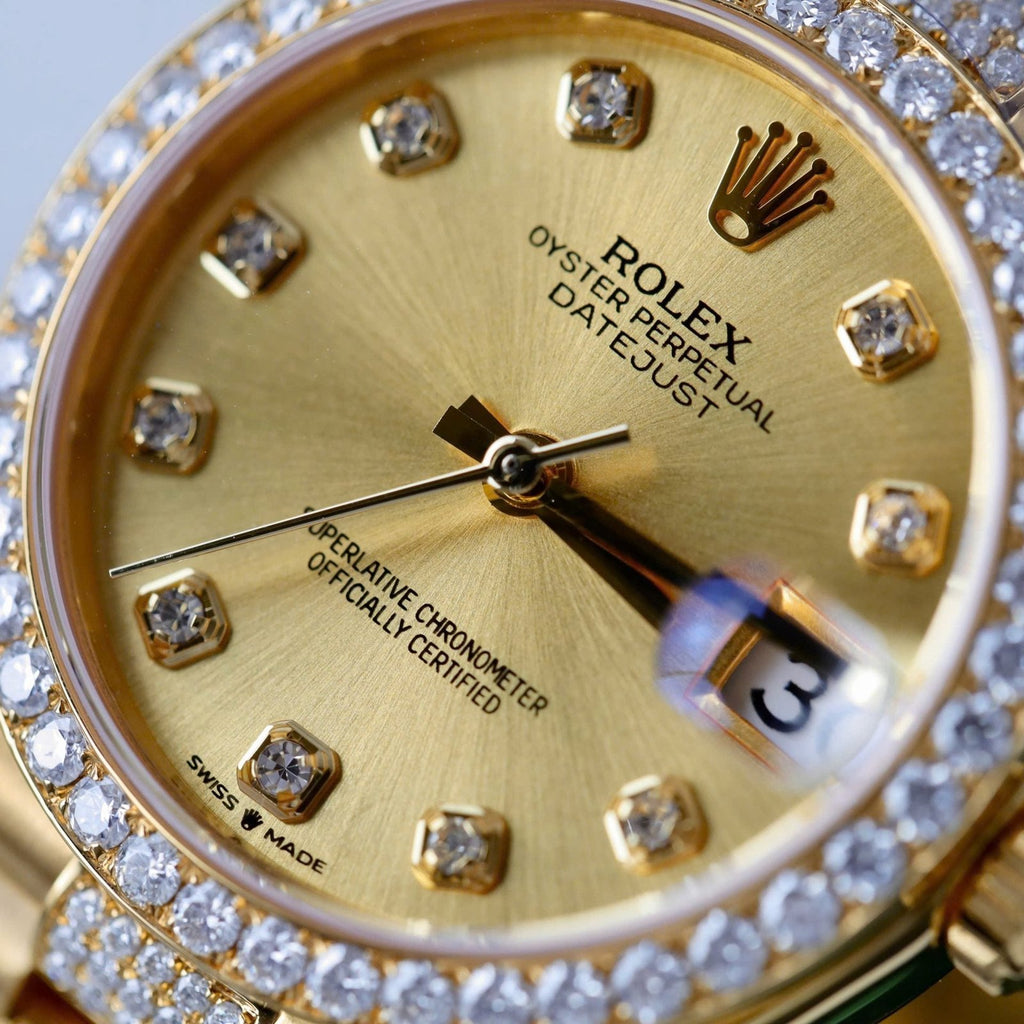 Rolex DateJust Women Dial Yellow Watch Gold Wrapped + Moissanite Diamonds 31mm