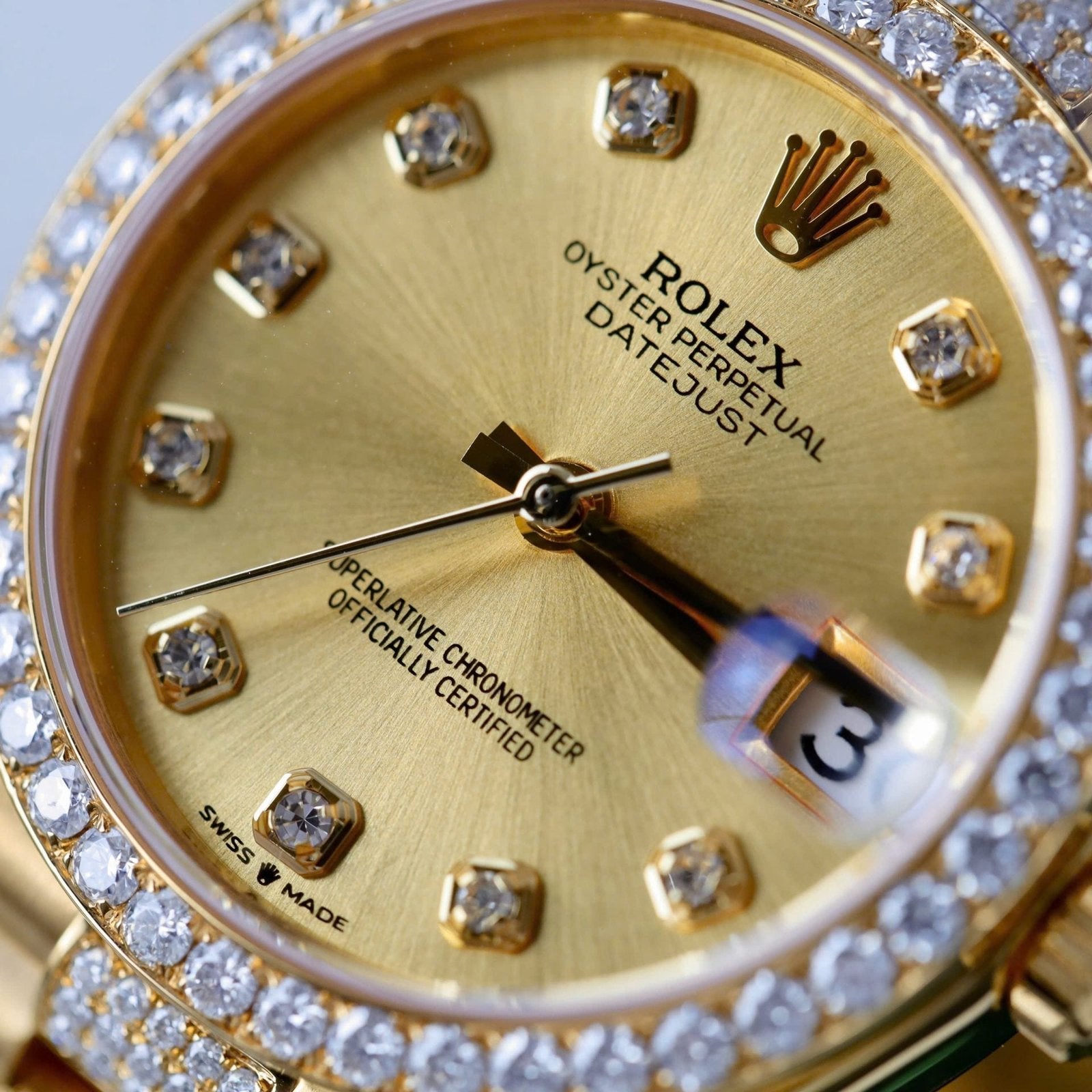 Rolex DateJust Women Dial Yellow Watch Gold Wrapped + Moissanite Diamonds 31mm