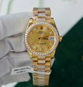 Rolex DateJust Women Dial Yellow Watch Gold Wrapped + Moissanite Diamonds 31mm