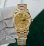 Rolex DateJust Women Dial Yellow Watch Gold Wrapped + Moissanite Diamonds 31mm