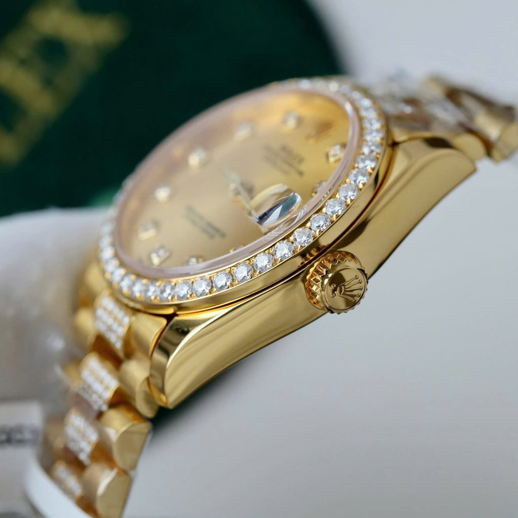 Rolex DateJust Women Dial Yellow Watch Gold Wrapped + Moissanite Diamonds 31mm