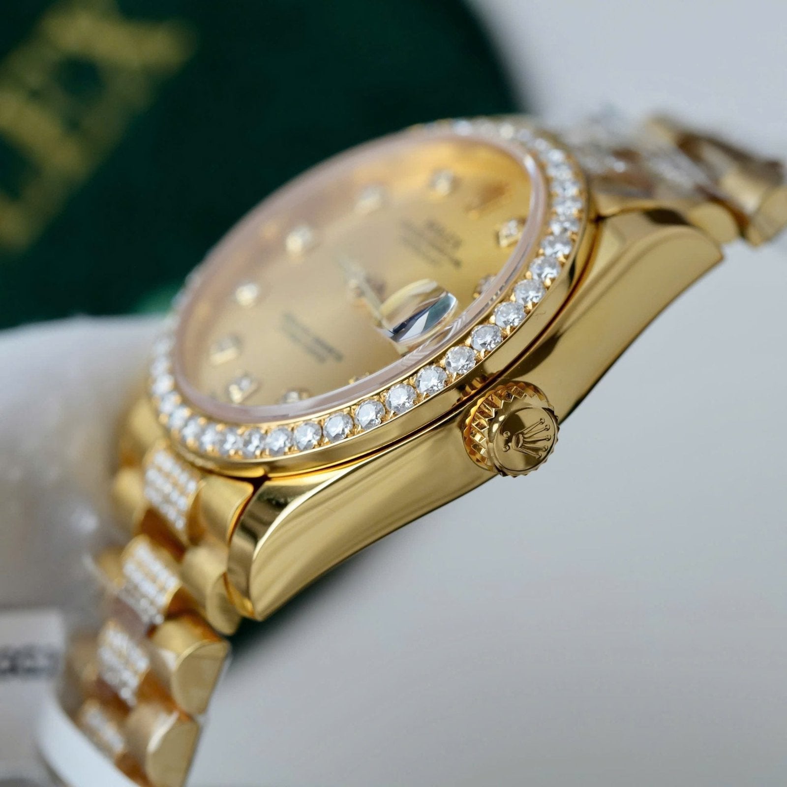 Rolex DateJust Women Dial Yellow Watch Gold Wrapped + Moissanite Diamonds 31mm