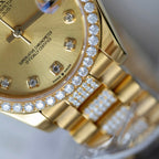 Rolex DateJust Women Dial Yellow Watch Gold Wrapped + Moissanite Diamonds 31mm