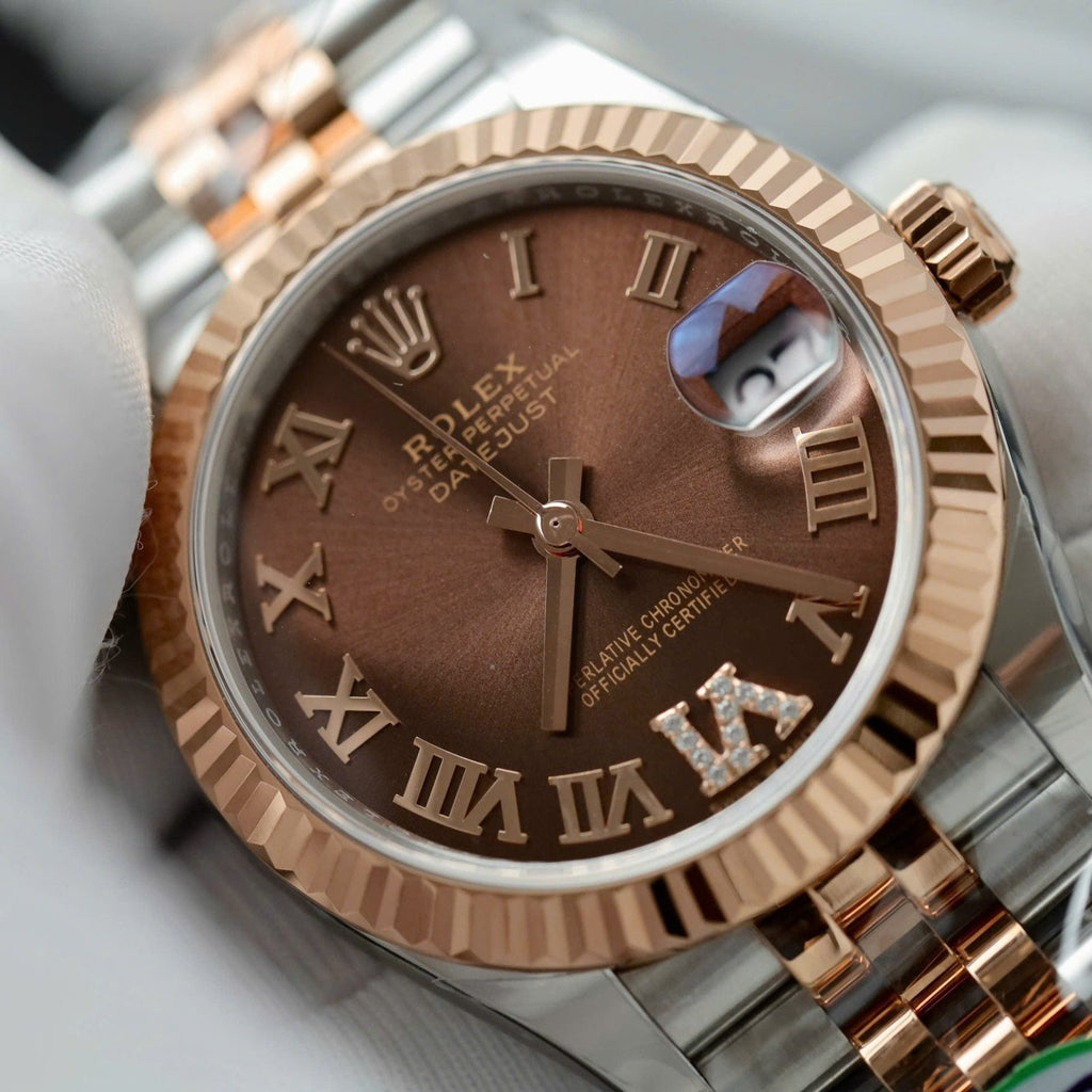 Rolex DateJust Women Demi Rose Gold Watch Chocolate Dial 31mm