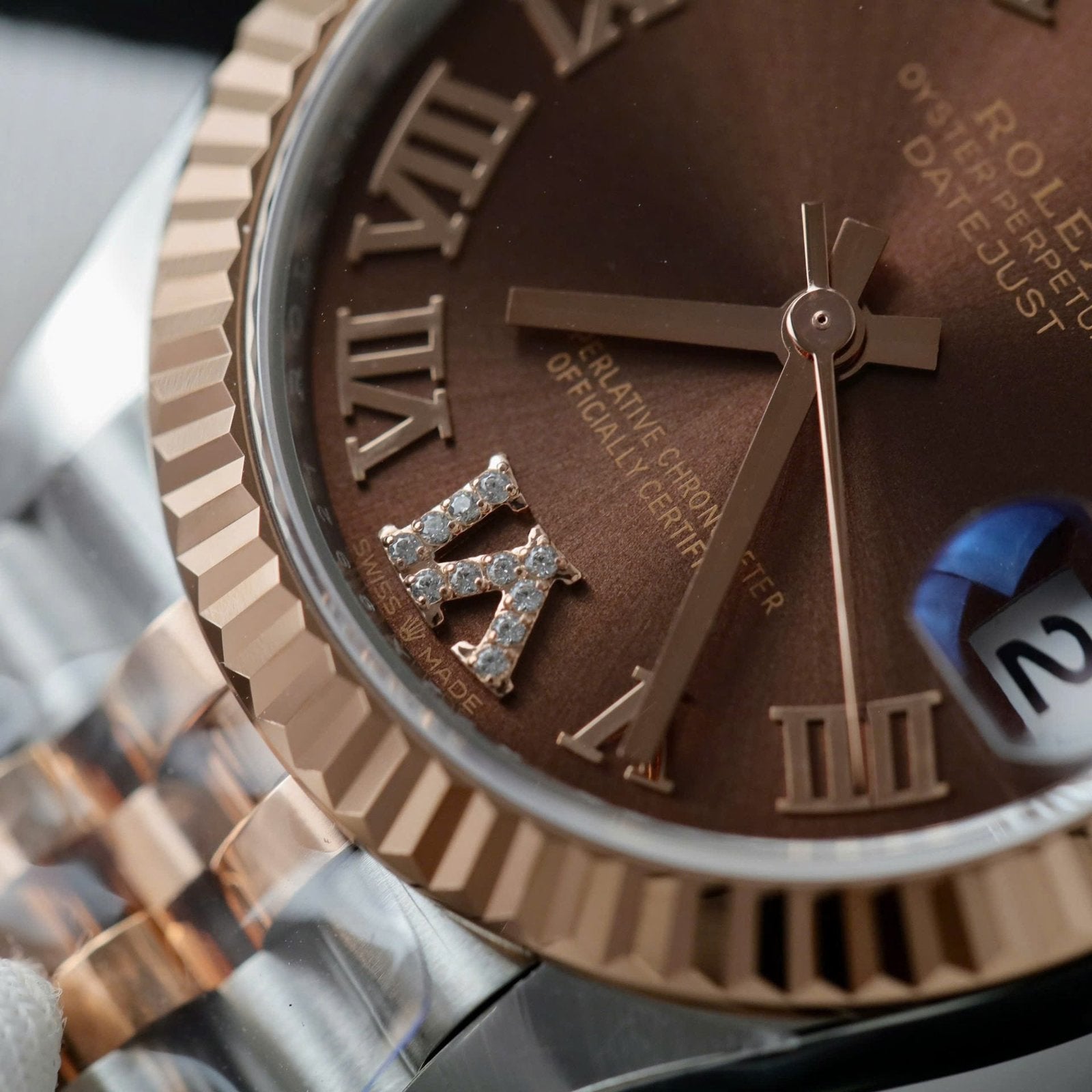 Rolex DateJust Women Demi Rose Gold Watch Chocolate Dial 31mm