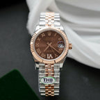 Rolex DateJust Women Demi Rose Gold Watch Chocolate Dial 31mm