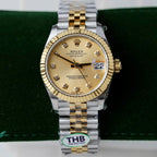 Rolex DateJust Watch Yellow Champagne Dial 31mm