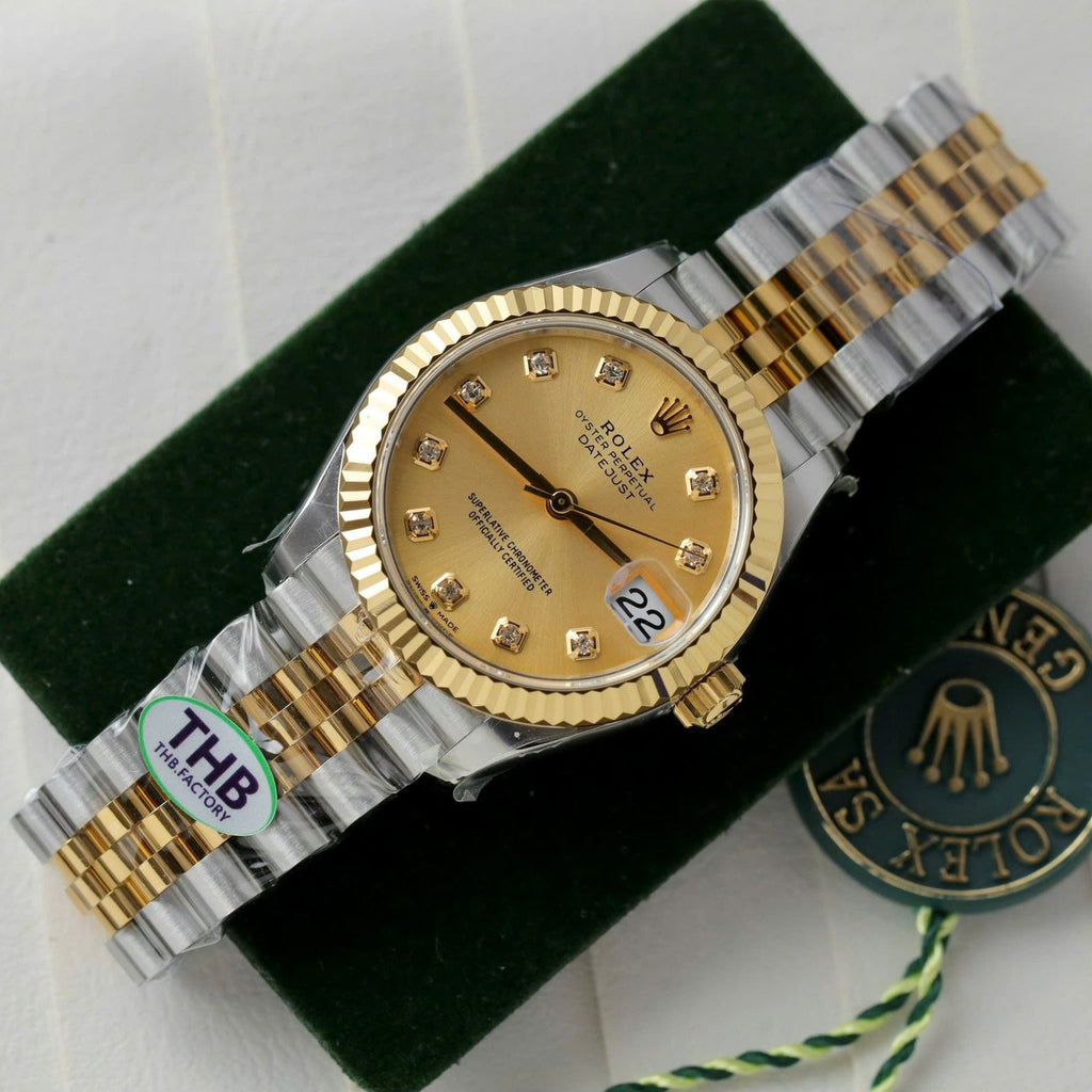 Rolex DateJust Watch Yellow Champagne Dial 31mm