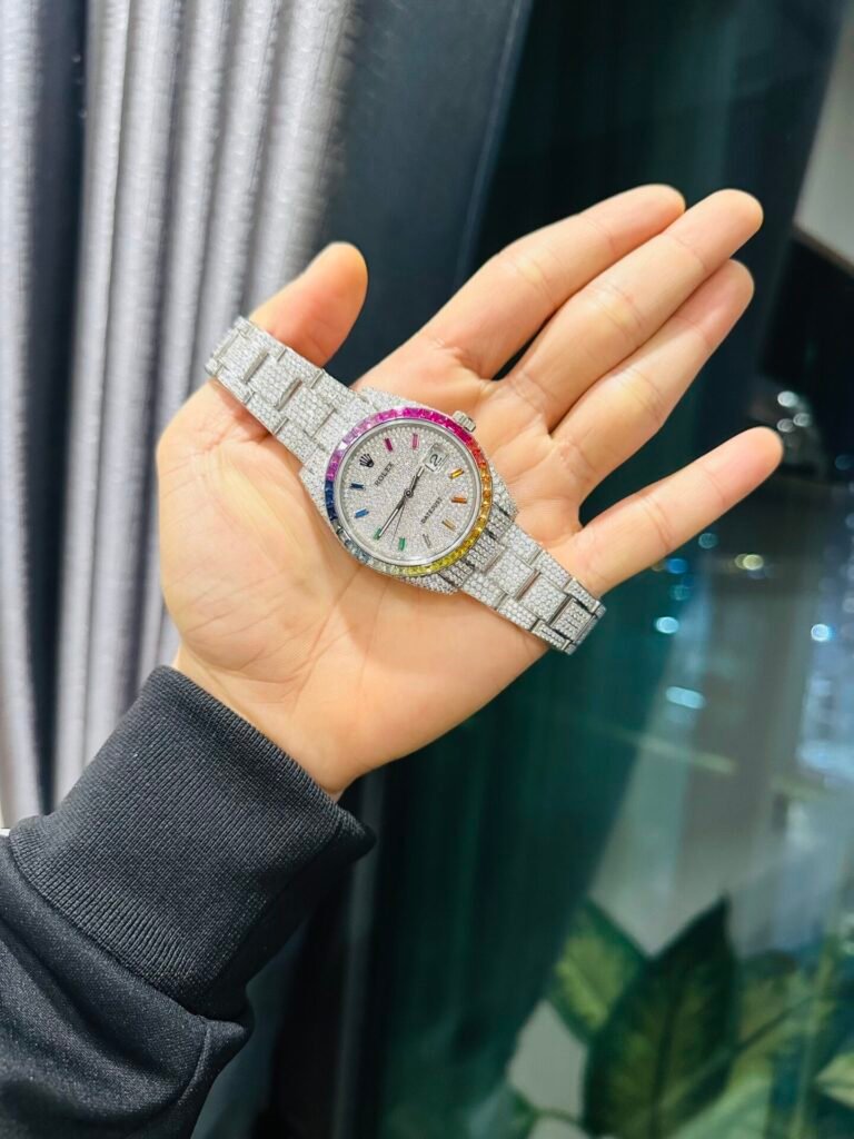 Rolex Date Just Rainbow Watch Moissanite Diamonds 41mm
