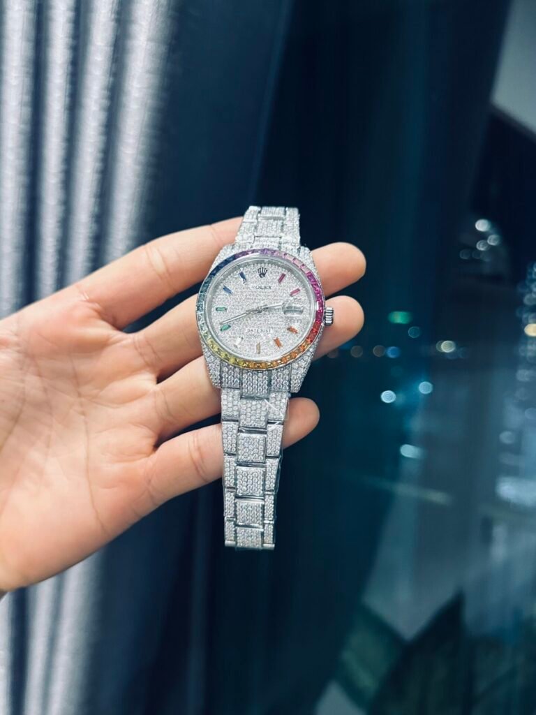 Rolex Date Just Rainbow Watch Moissanite Diamonds 41mm