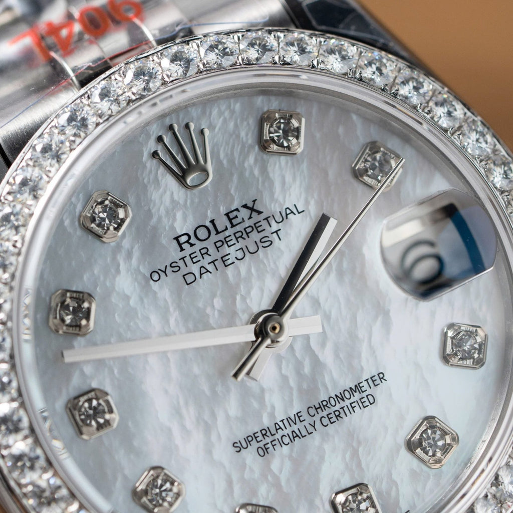 Rolex DateJust Watch Mother Of Pearl Dial With Moissanite Bezel 31mm