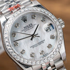 Rolex DateJust Watch Mother Of Pearl Dial With Moissanite Bezel 31mm