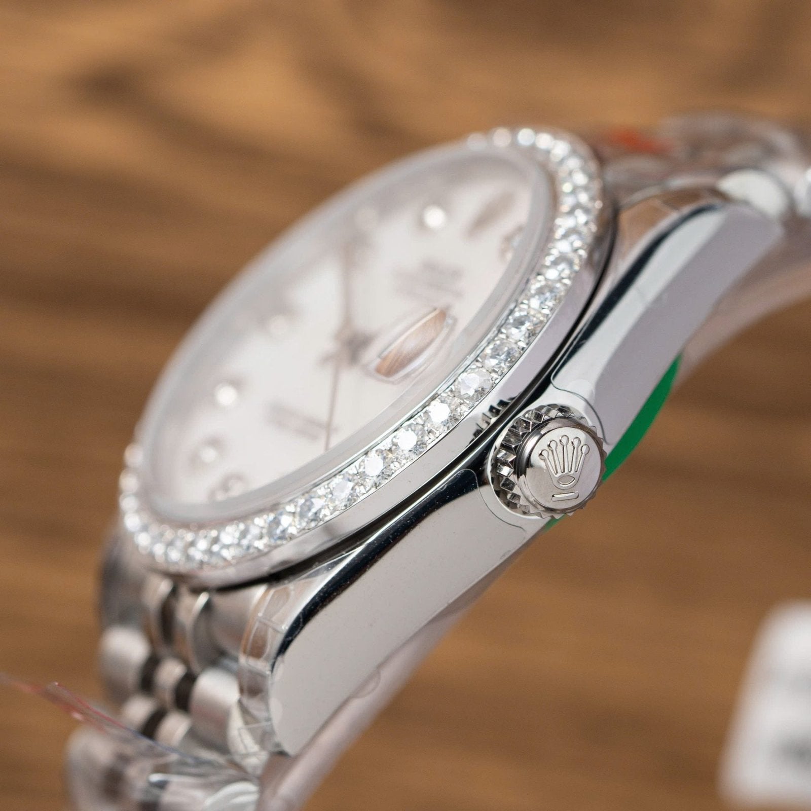 Rolex DateJust Watch Mother Of Pearl Dial With Moissanite Bezel 31mm