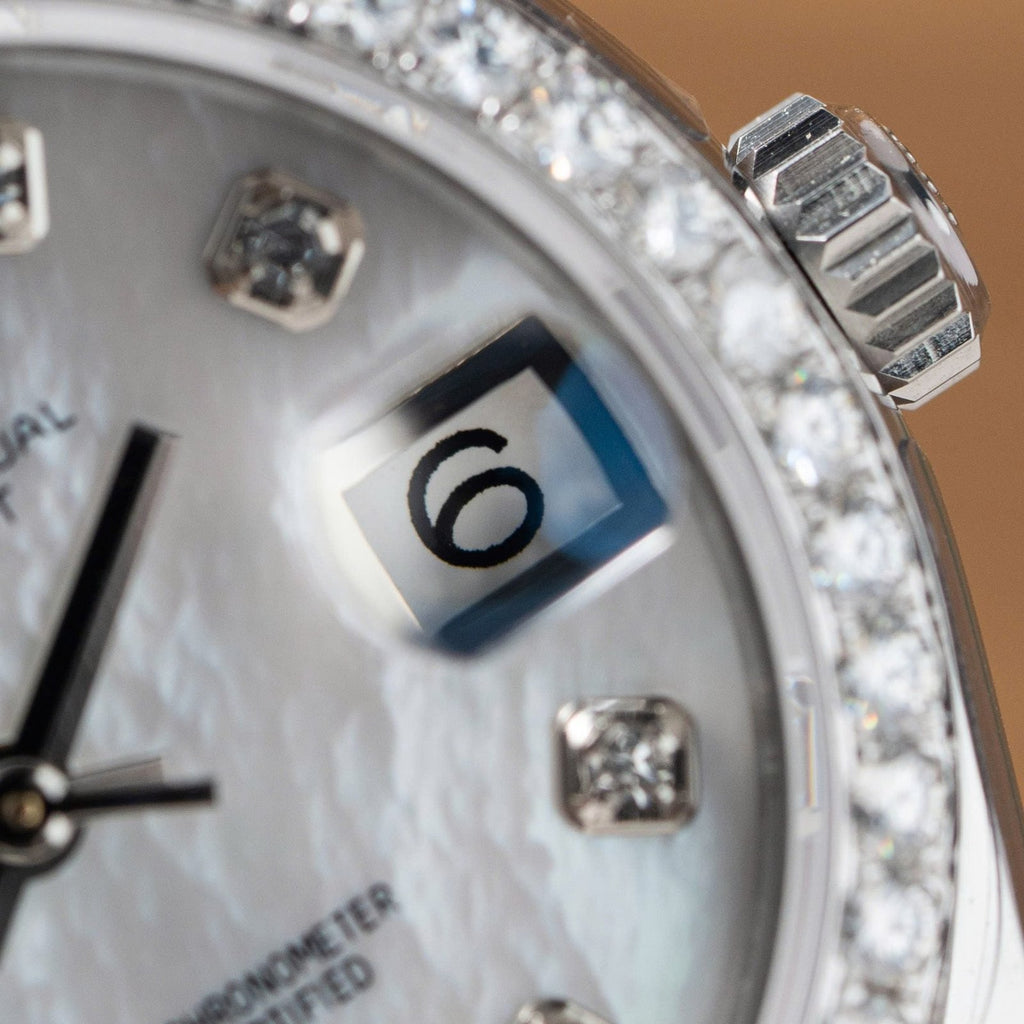 Rolex DateJust Watch Mother Of Pearl Dial With Moissanite Bezel 31mm