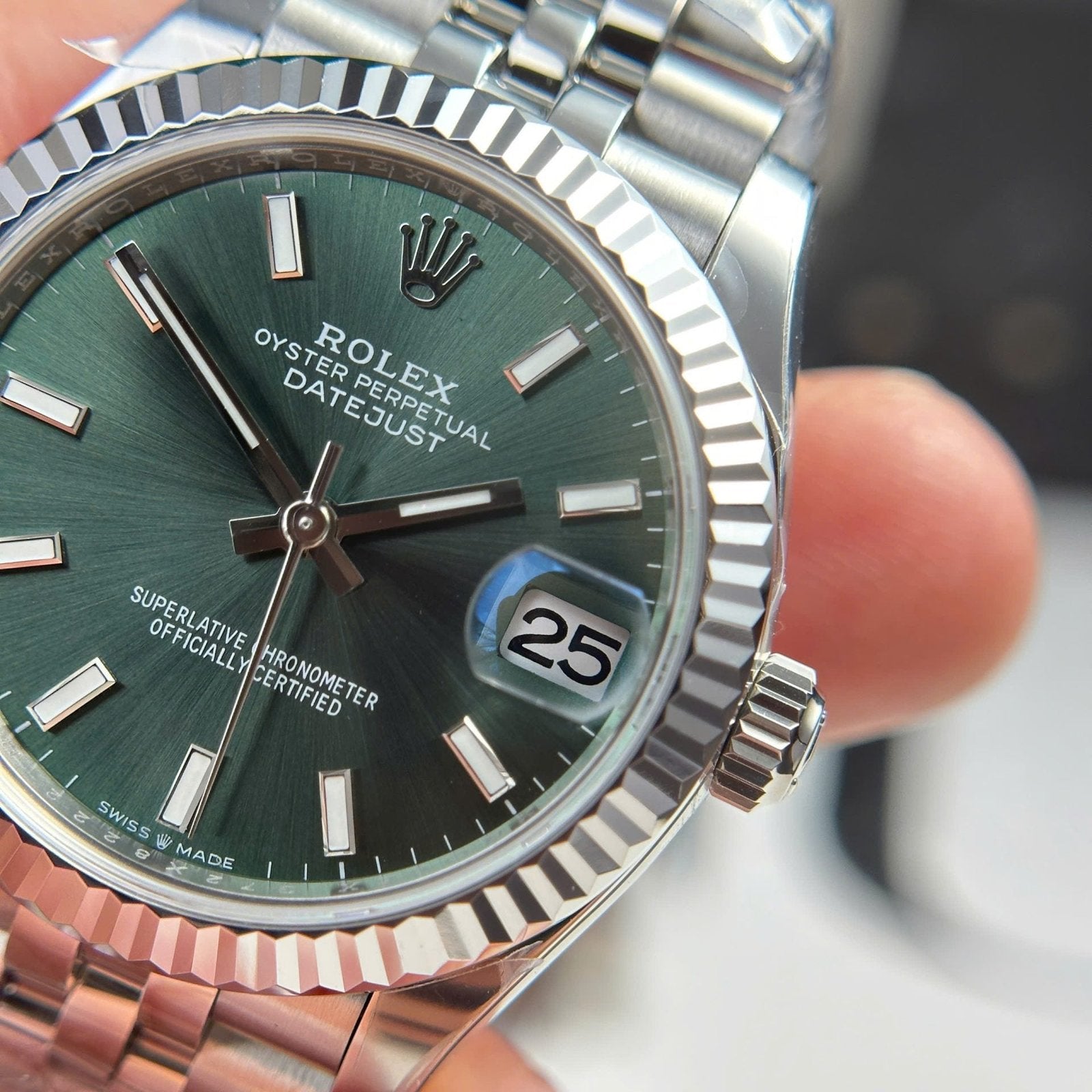 Rolex DateJust Watch Dial Green Jubilee Strap 31mm