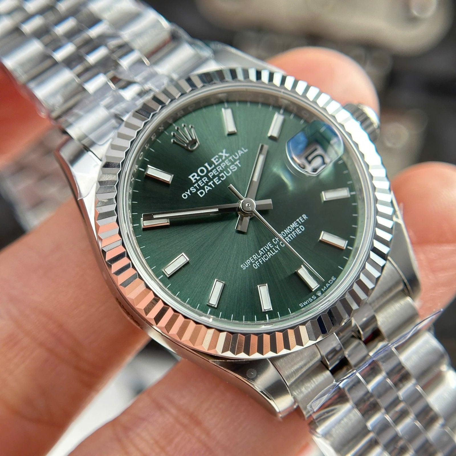 Rolex DateJust Watch Dial Green Jubilee Strap 31mm