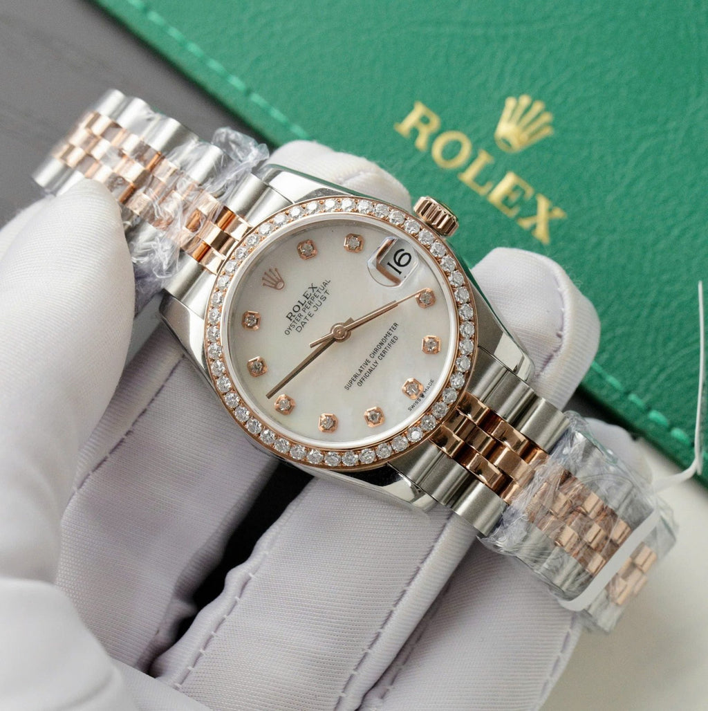 Rolex DateJust 11 Watch Dial Mother Of Pearl Moissanite Diamonds 31mm