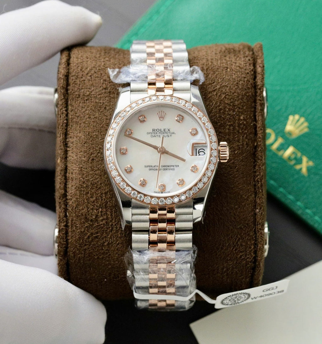 Rolex DateJust 11 Watch Dial Mother Of Pearl Moissanite Diamonds 31mm