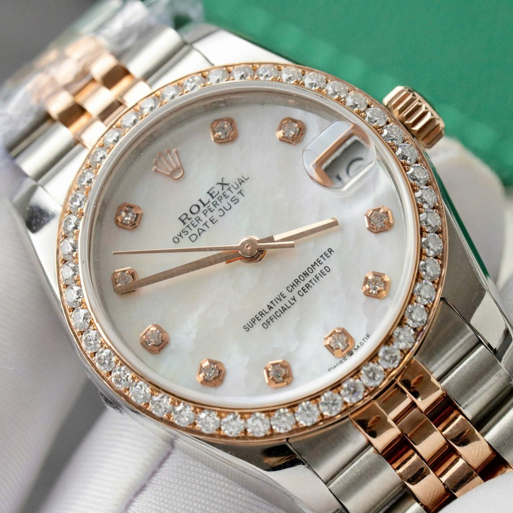 Rolex DateJust 11 Watch Dial Mother Of Pearl Moissanite Diamonds 31mm