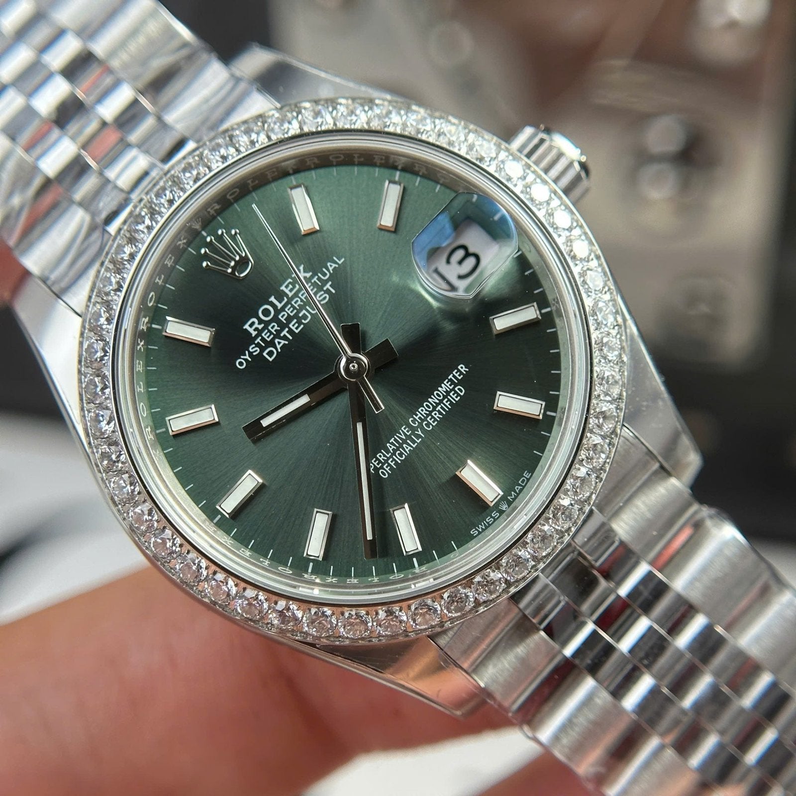 Rolex DateJust Watch Dial Green Jubilee Strap 31mm