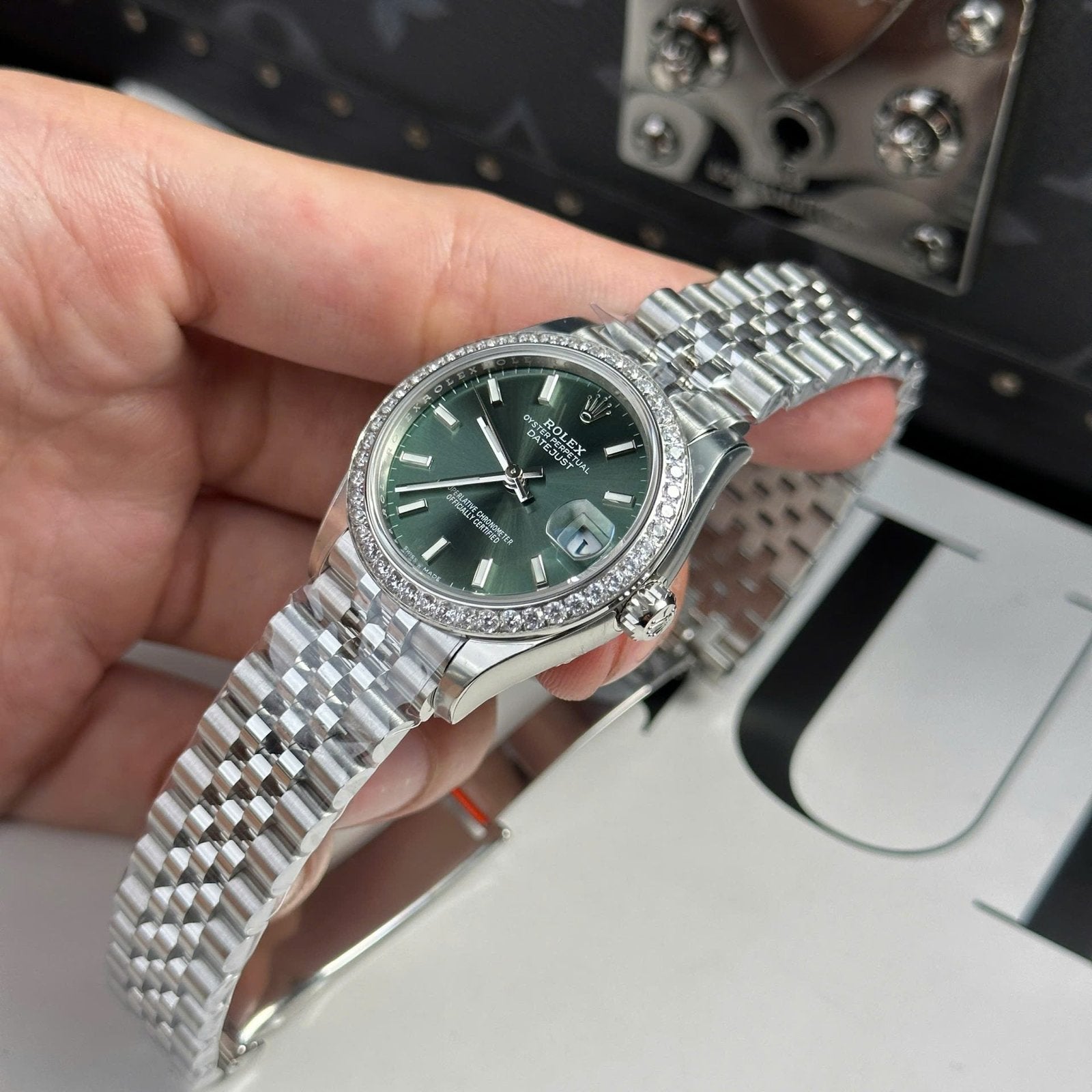 Rolex DateJust Watch Dial Green Jubilee Strap 31mm