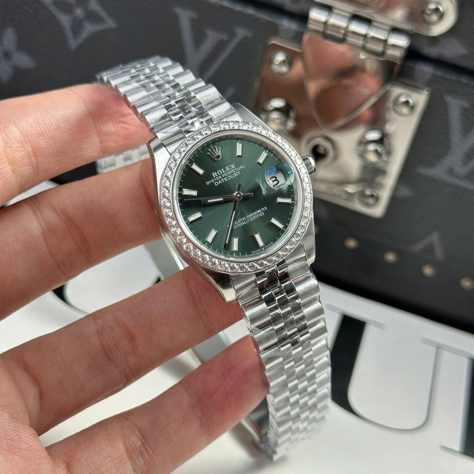 Rolex DateJust Watch Dial Green Jubilee Strap 31mm