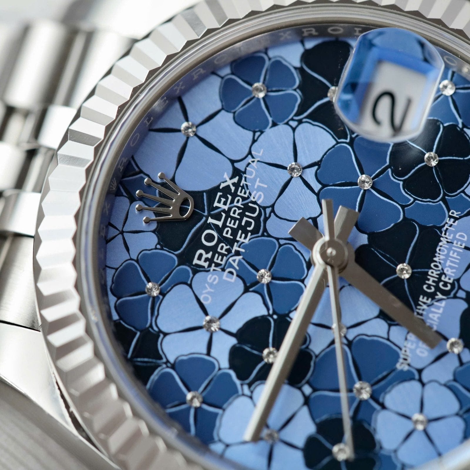 Rolex DateJust Watch Women Blue Flower Dial 31mm