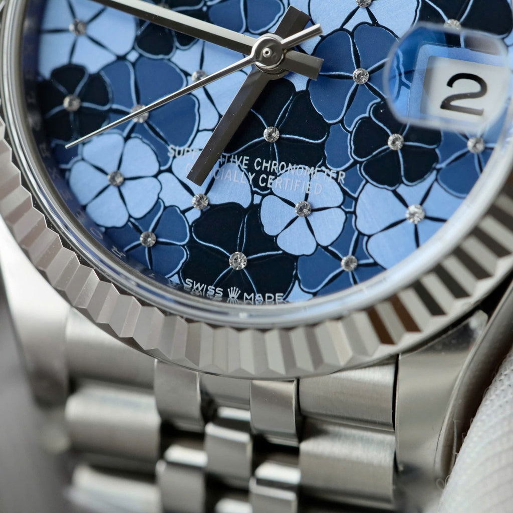 Rolex DateJust Watch Women Blue Flower Dial 31mm