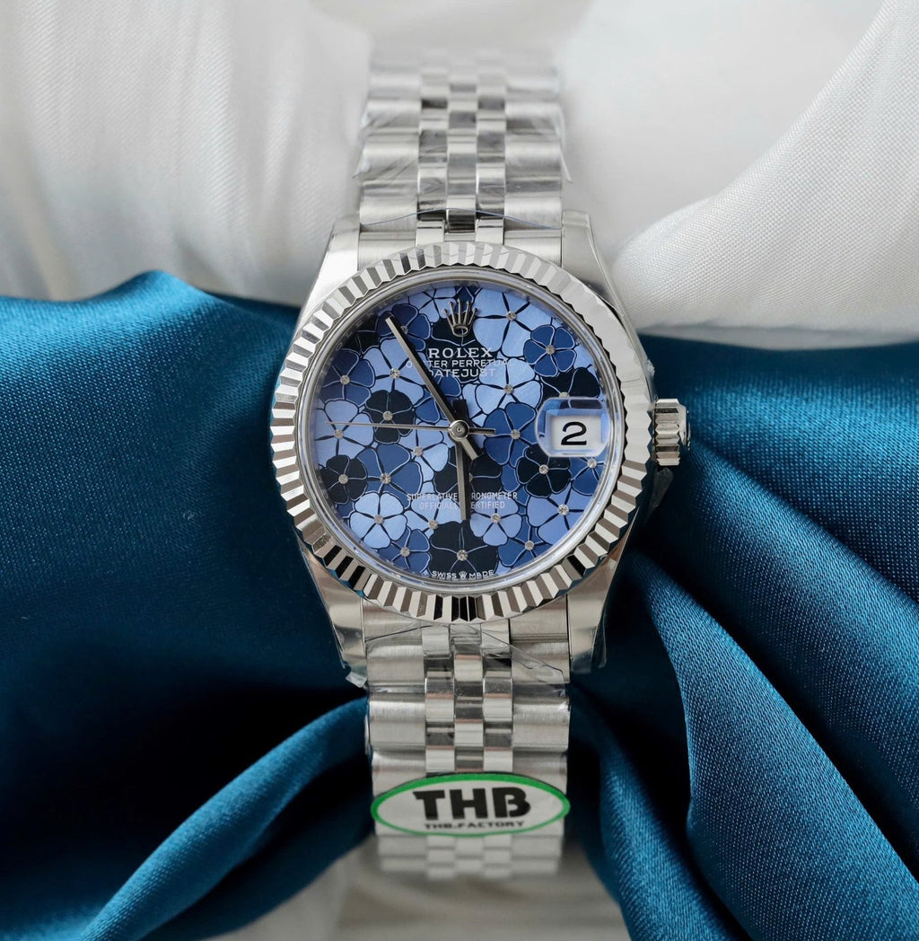 Rolex DateJust Watch Women Blue Flower Dial 31mm