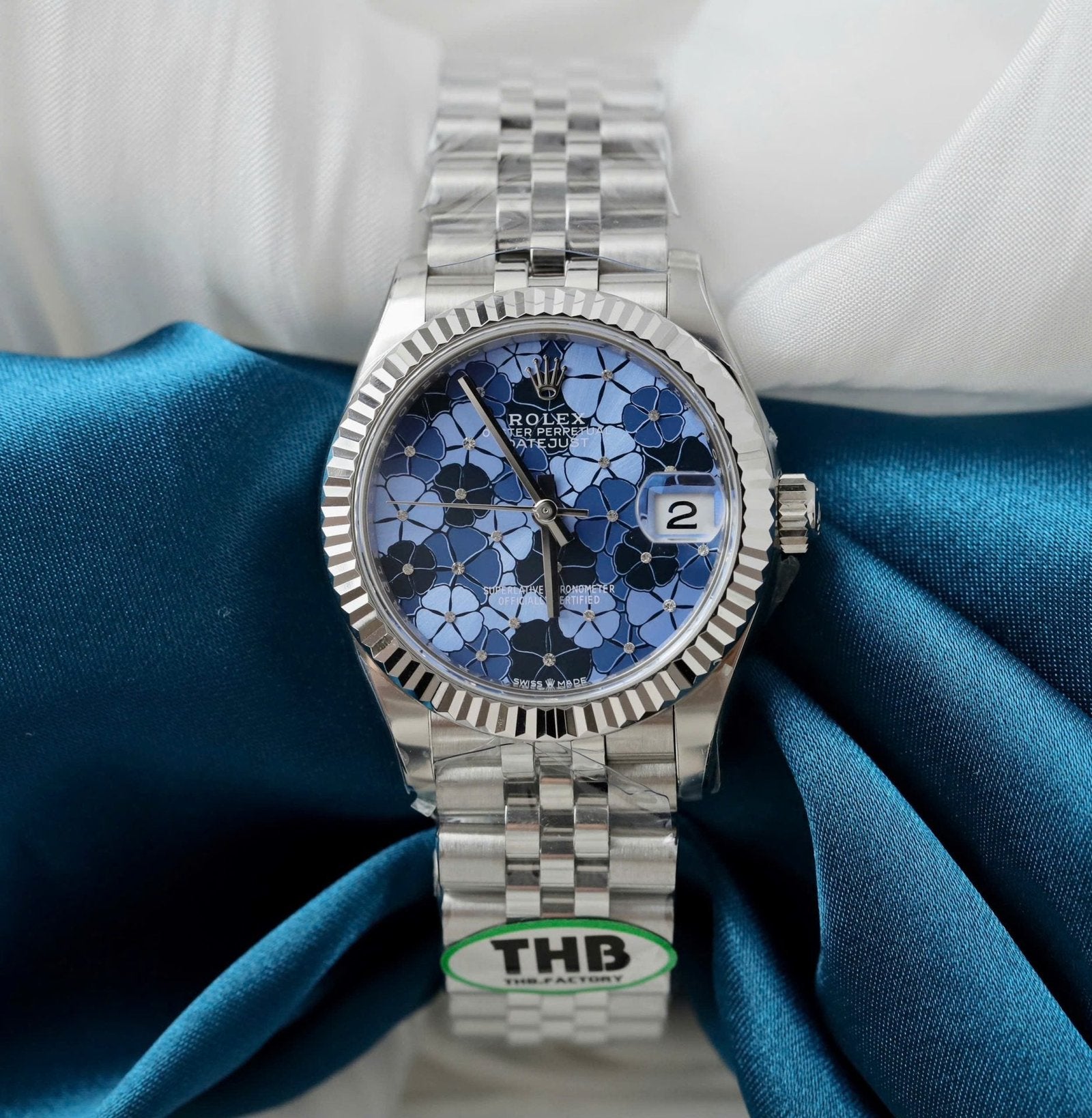 Rolex DateJust Watch Women Blue Flower Dial 31mm