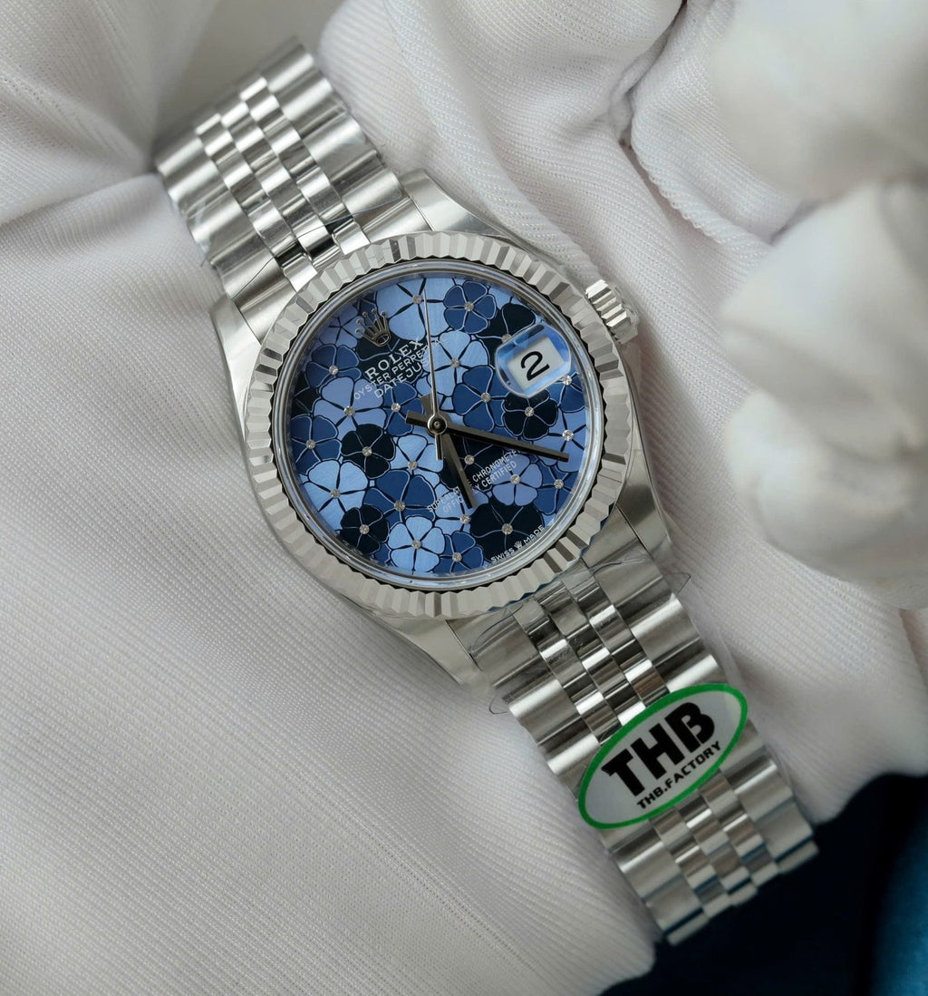 Rolex DateJust Watch Women Blue Flower Dial 31mm